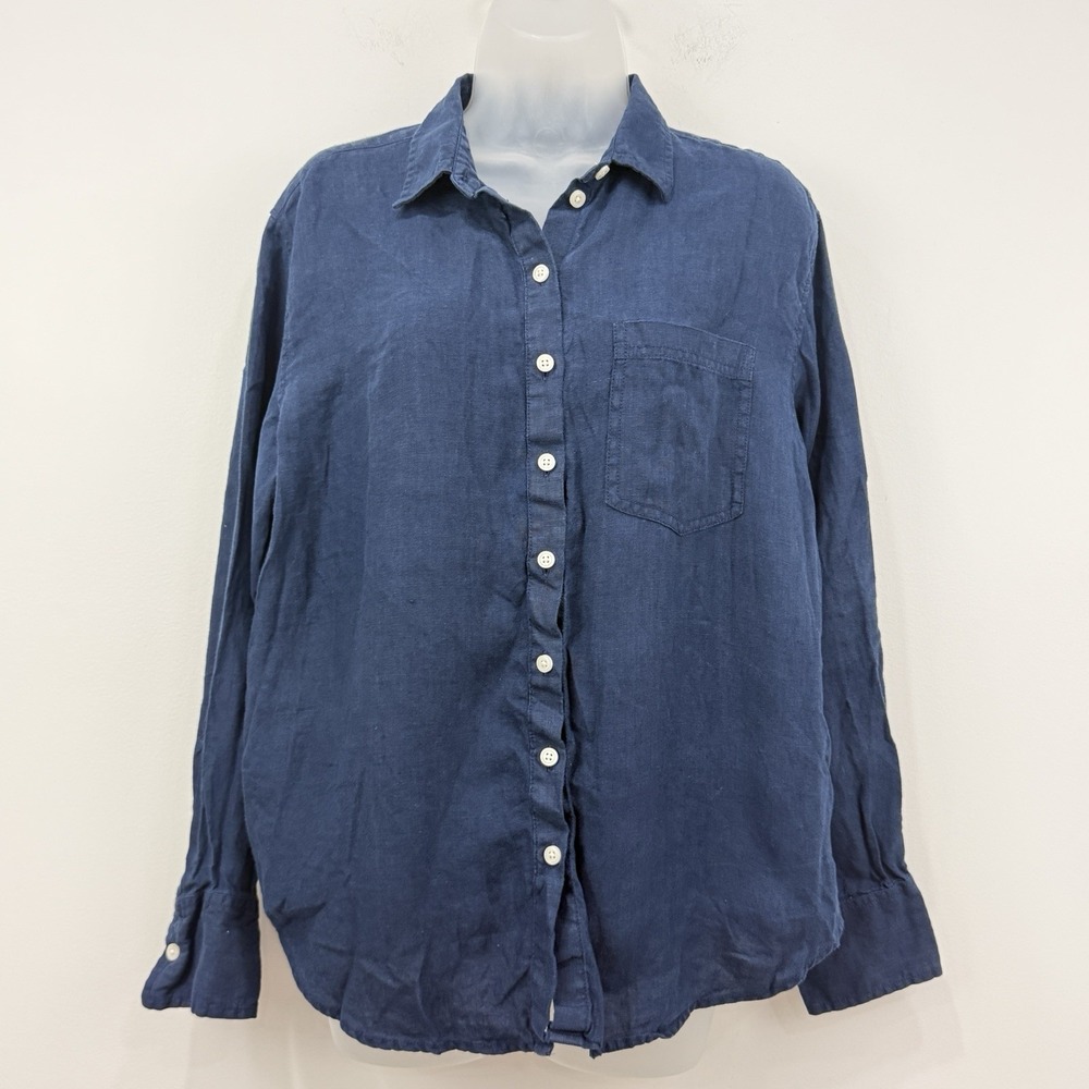 J Crew Baird Mcnutt Garçon Shirt 10 Navy Coastal Nautical Chic Lagenlook Preppy